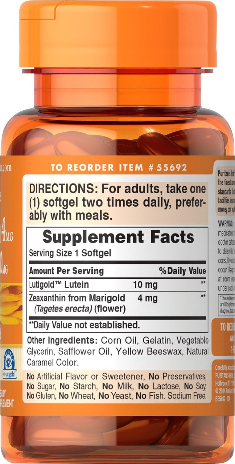 Puritan's Pride Zeaxanthin 4mg with Lutein 10mg, Supports Healthy Eyes and Vision*, 60 ct