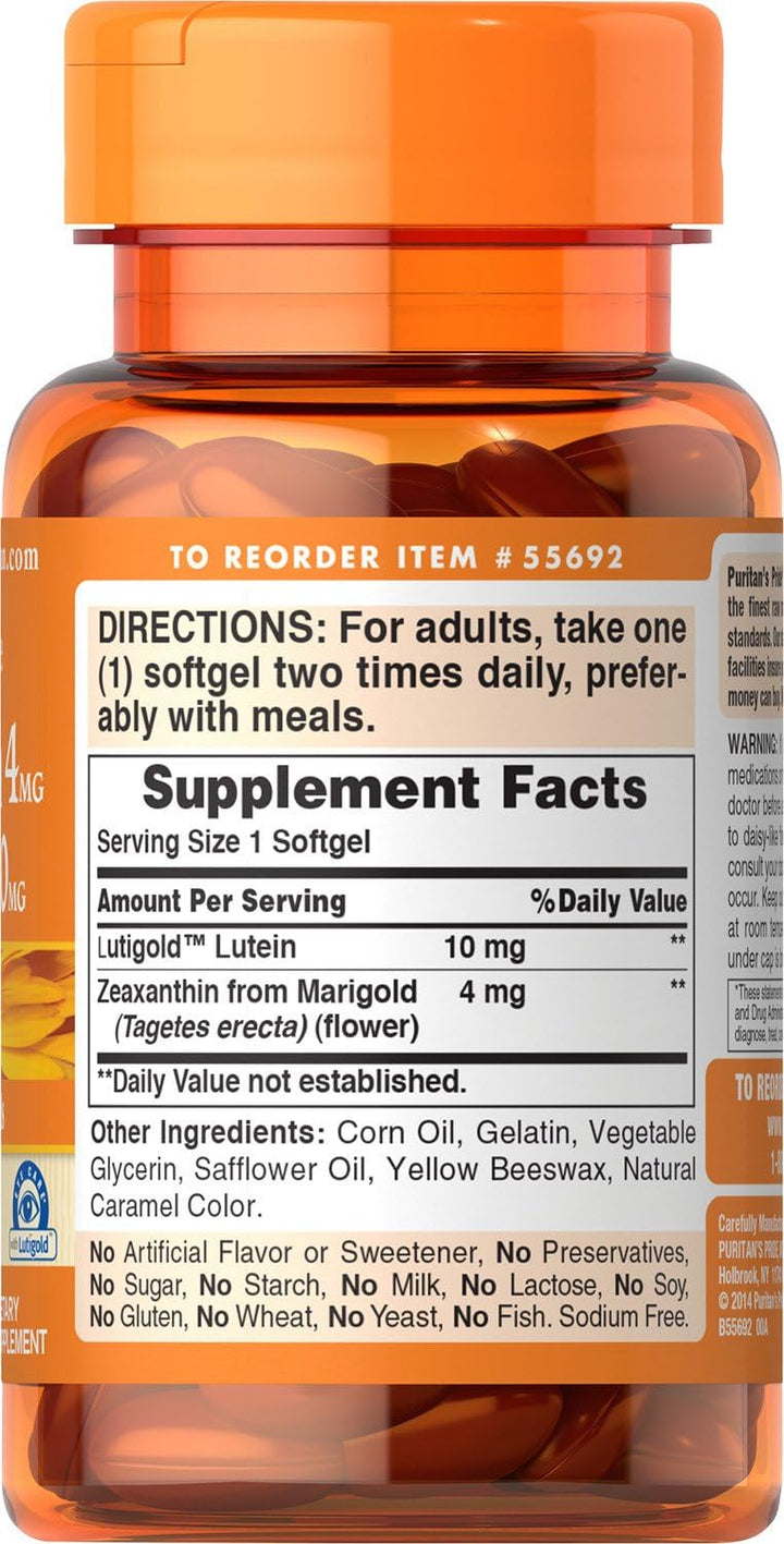 Puritan's Pride Zeaxanthin 4mg with Lutein 10mg, Supports Healthy Eyes and Vision*, 60 ct