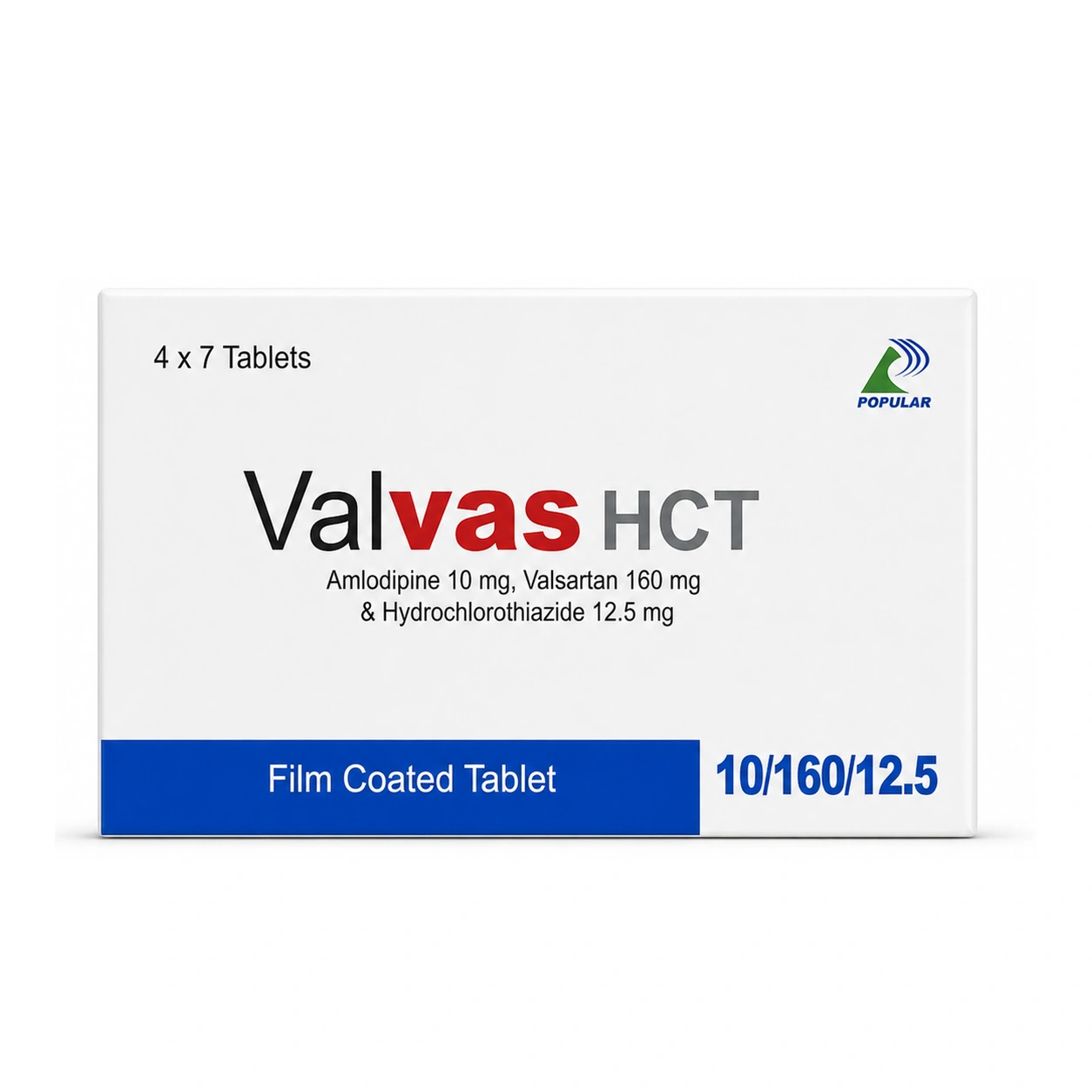 Valvas HCT Amlodipine 10 mg + Valsartan 160 mg + Hydrochlorothiazide 12.5 mg Film-Coated Tablets x 28 Tablets
