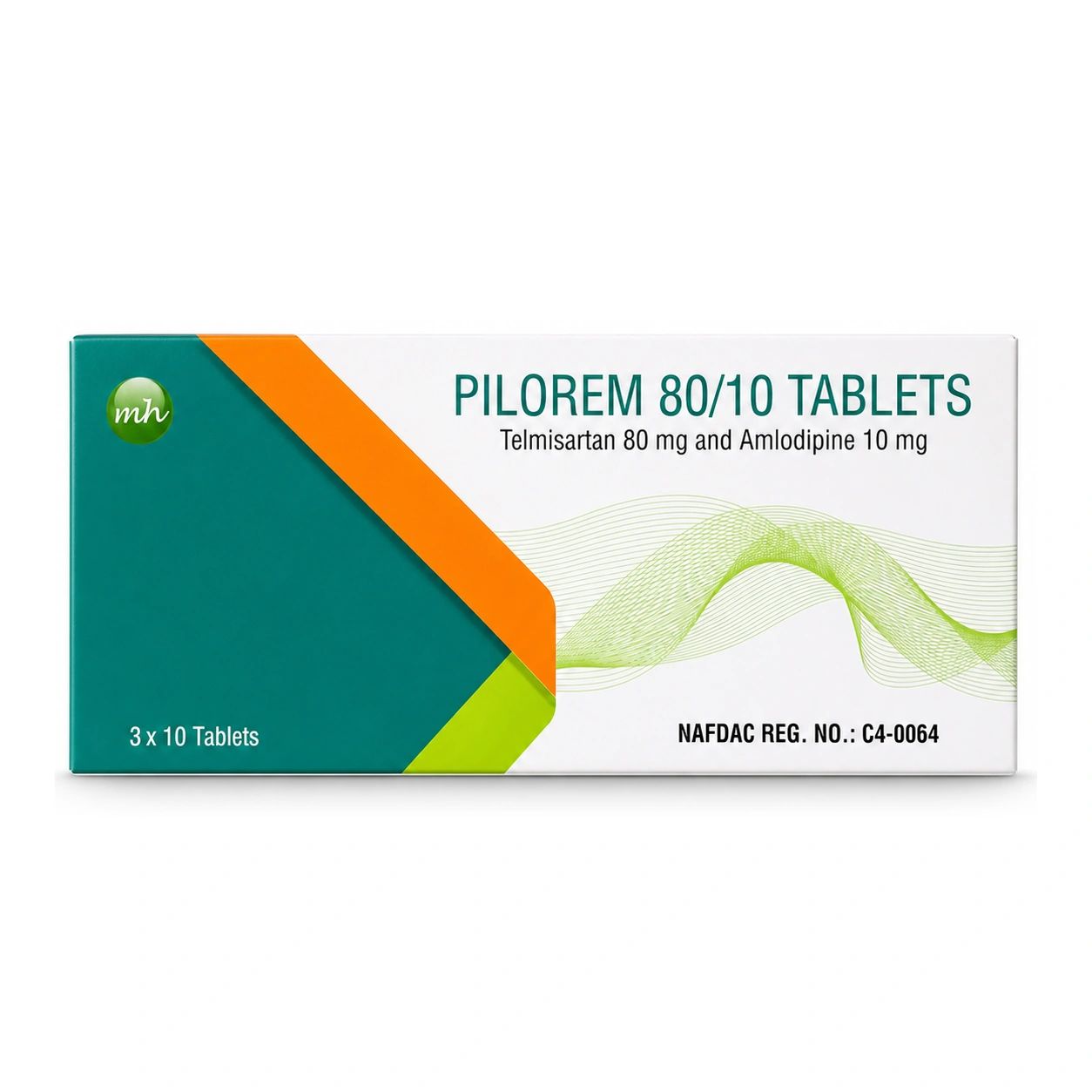 Pilorem 80/10 Telmisartan 80 mg + Amlodipine 10 mg Uncoated Tablets x 30 Tablets