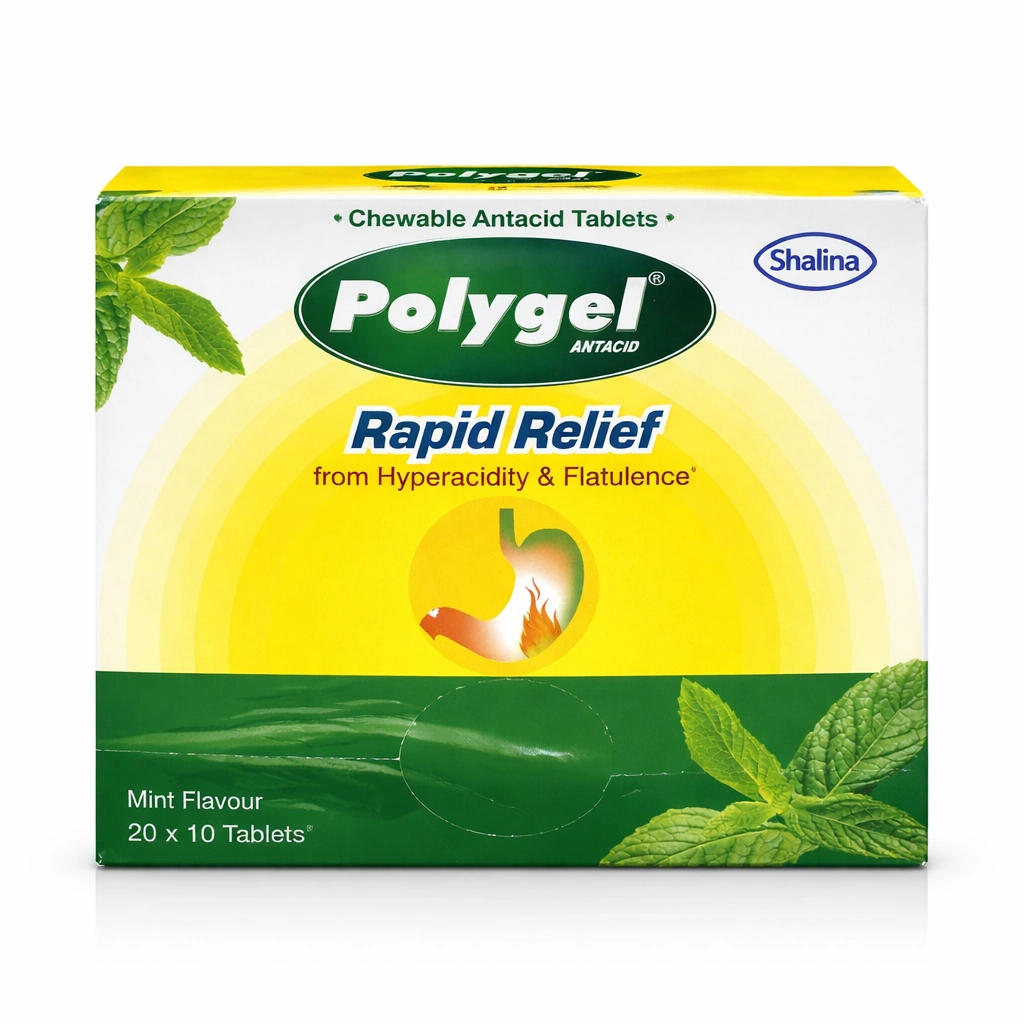 Polygel Chewable Antacid Chewable Tablets Mint Flavour 20 x 10 Tablets