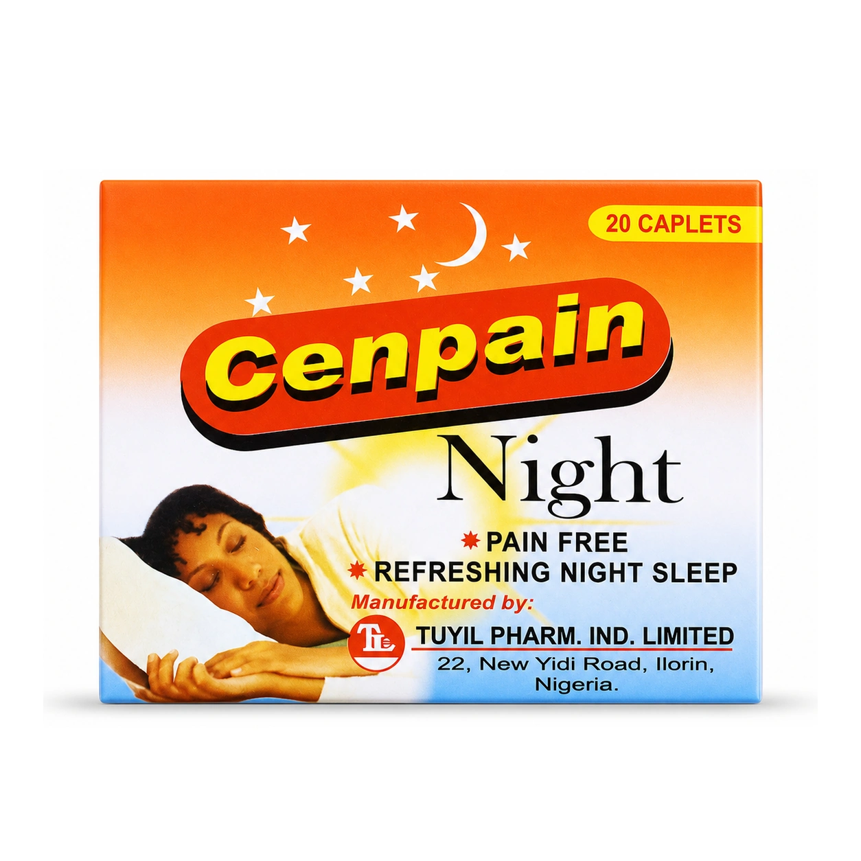 Tuyil Cenpain Night Paracetamol 500 mg + Diphenhydramine HCl 25 mg Caplets x 20 caplets