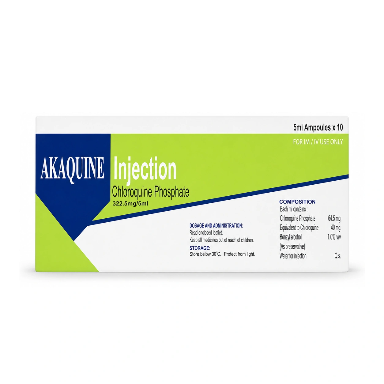 Akaquine Chloroquine Phosphate Injection 322.5 mg/5 ml x 10 ampoules
