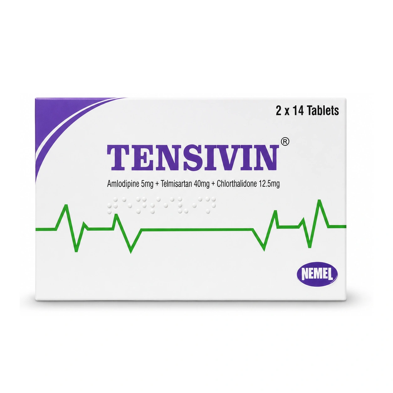 Tensivin Amlodipine 5 mg + Telmisartan 40 mg + Chlorthalidone 12.5 mg Film-Coated Tablets x 28 Tablets