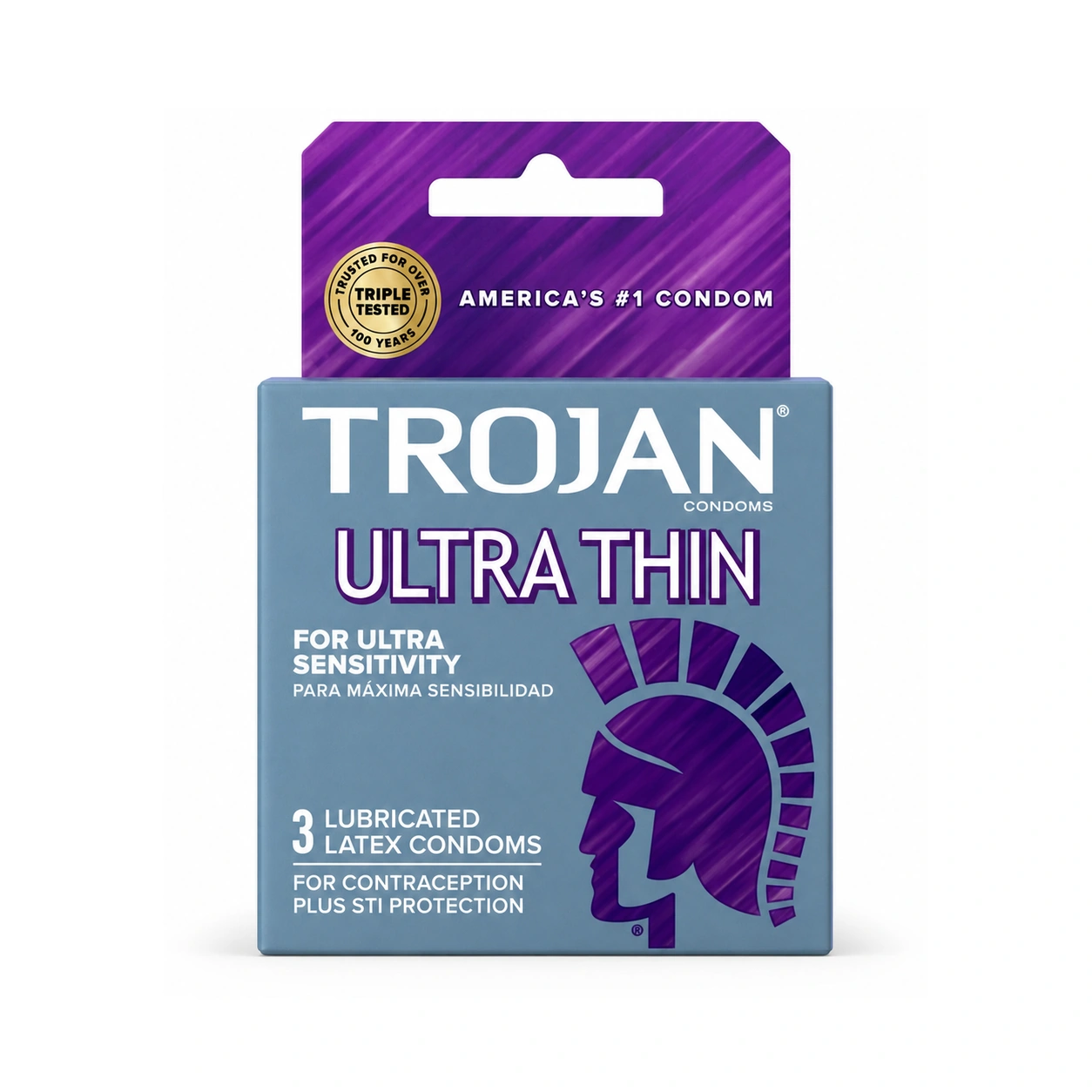 Trojan Ultra Thin Lubricated Latex Condoms x 3 Condoms