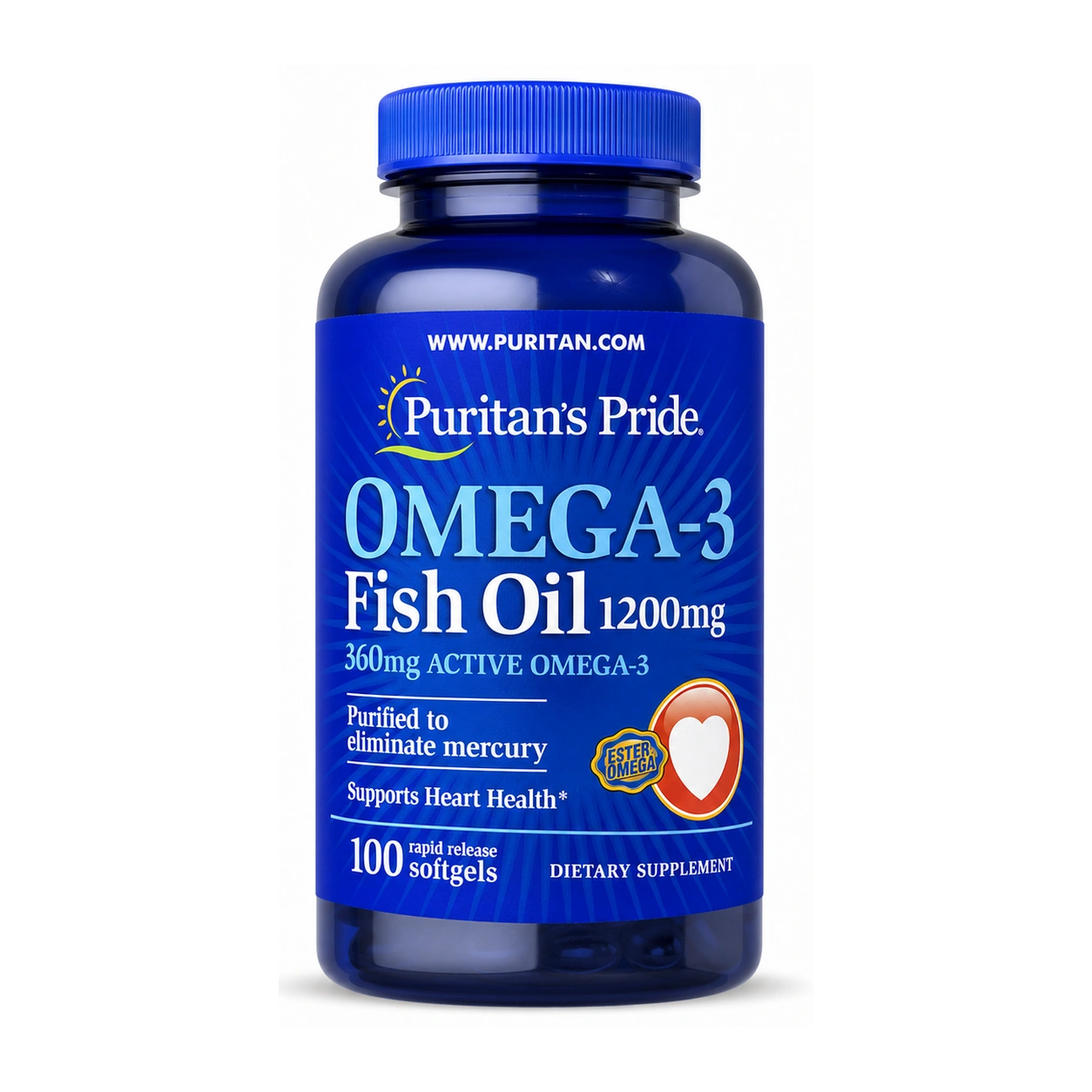 Puritan's Pride Omega-3 Fish Oil 1200 mg (360 mg Active Omega-3) Rapid Release Softgels x 100 Softgels