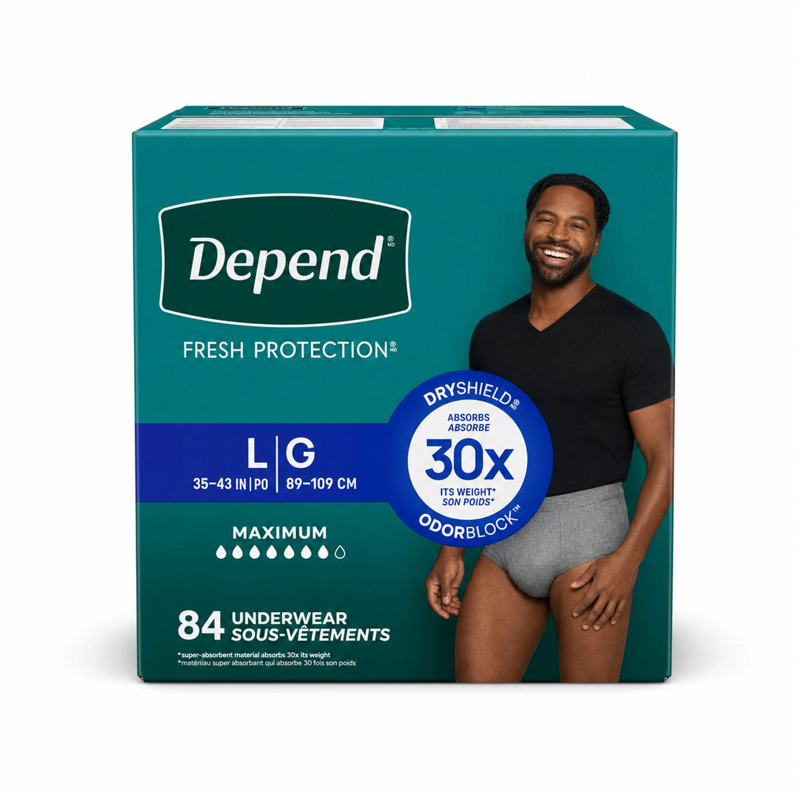 Depend Fresh Protection Incontinence Underwear for Men Maximum Absorbency Large Gel x 84 Underwear
