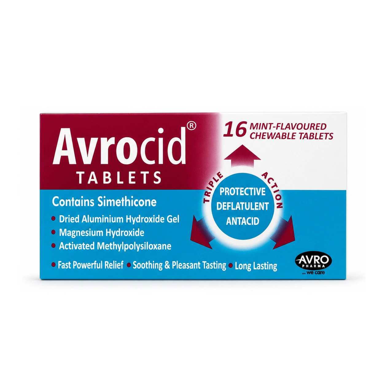 Avrocid Aluminium Hydroxide 300 mg + Magnesium Hydroxide 25 mg + Simeticone 10 mg Chewable Tablets x 16 Tablets