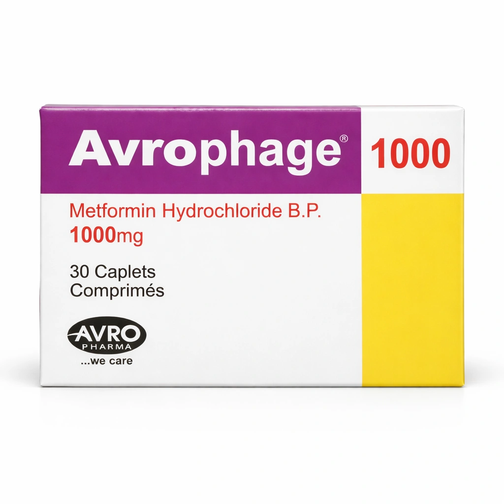 Avrophage Metformin Hydrochloride B.P. 1000 mg Caplets x 30 caplets