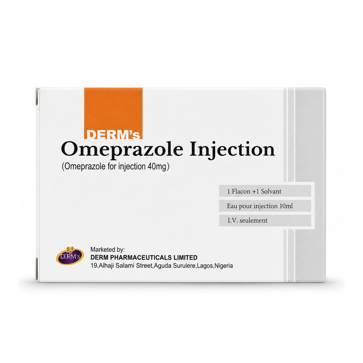 DERM'S Omeprazole for Injection 40 mg x 1 vials + 10 ml Solvent