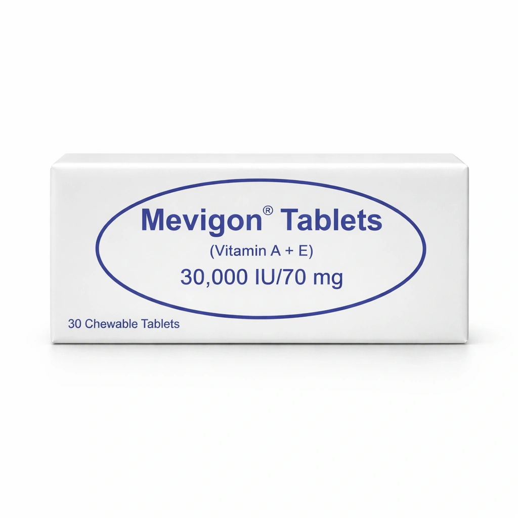 Mevigon Vitamin A + E Chewable Tablets 30,000 IU/70 mg x 30 Tablets