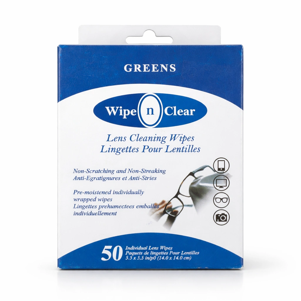 GREENS Wipe n Clear Lens Cleaning Wipes x 50 Wipes