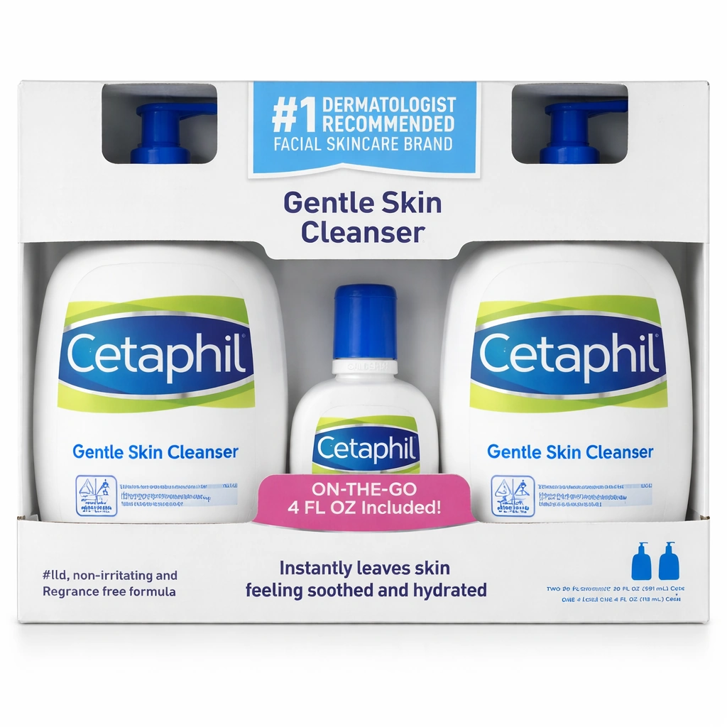 Cetaphil Gentle Skin Cleanser 2 x 20 fl oz + 1 x 4 fl oz