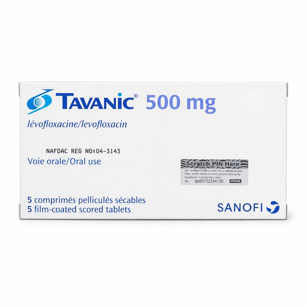 Tavanic Levofloxacin 500 mg Film-Coated Scored Tablets x 5 Tablets