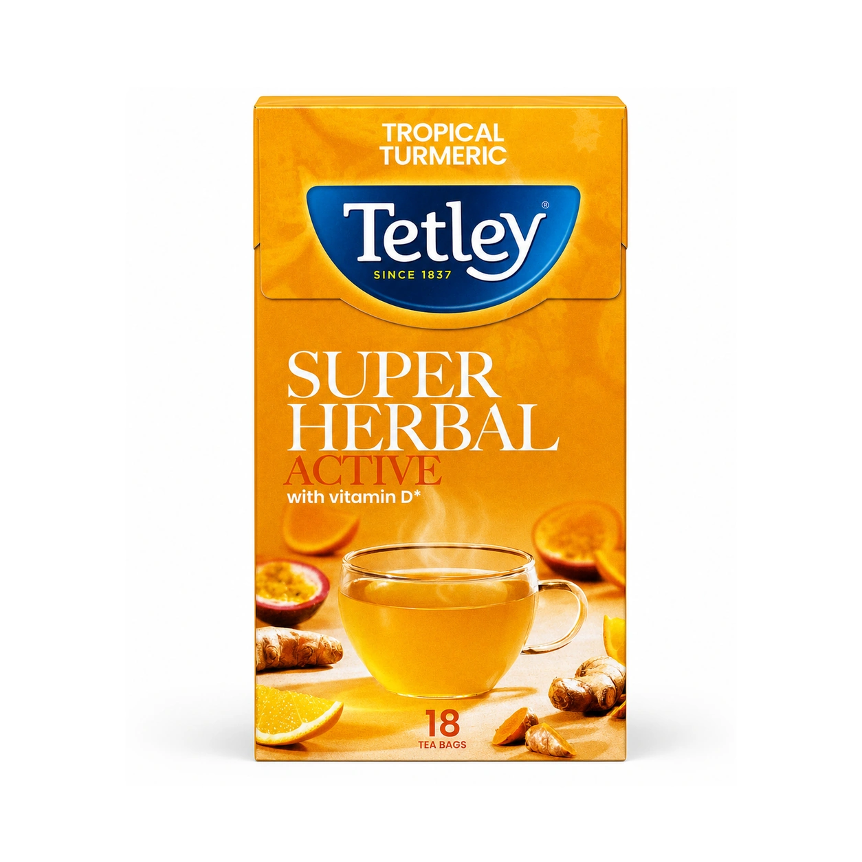 Tetley Super Herbal Active Tropical Turmeric with Vitamin D Herbal Infusion x 18 Tea Bags 32.4 g