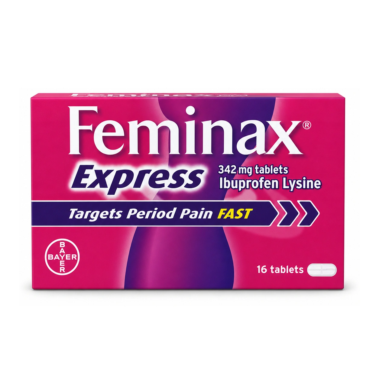 Feminax Express Ibuprofen Lysine 342 mg Film-Coated Tablets x 16 Tablets