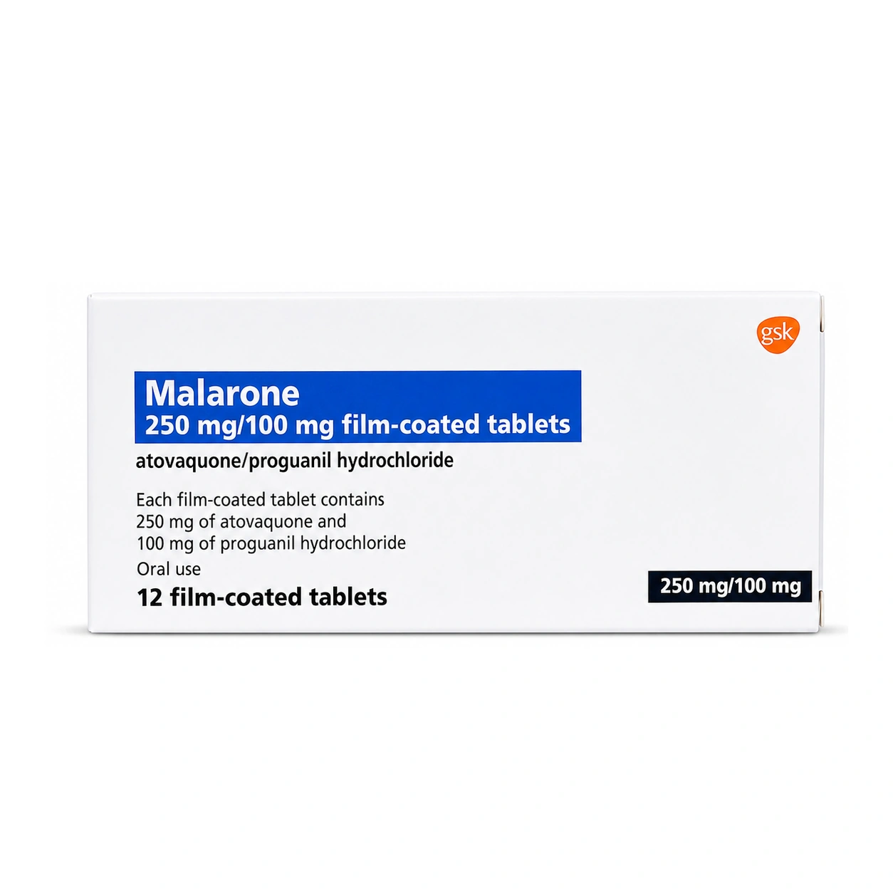 Malarone Atovaquone/Proguanil Hydrochloride 250 mg/100 mg Film-Coated Tablets x 12 Tablets