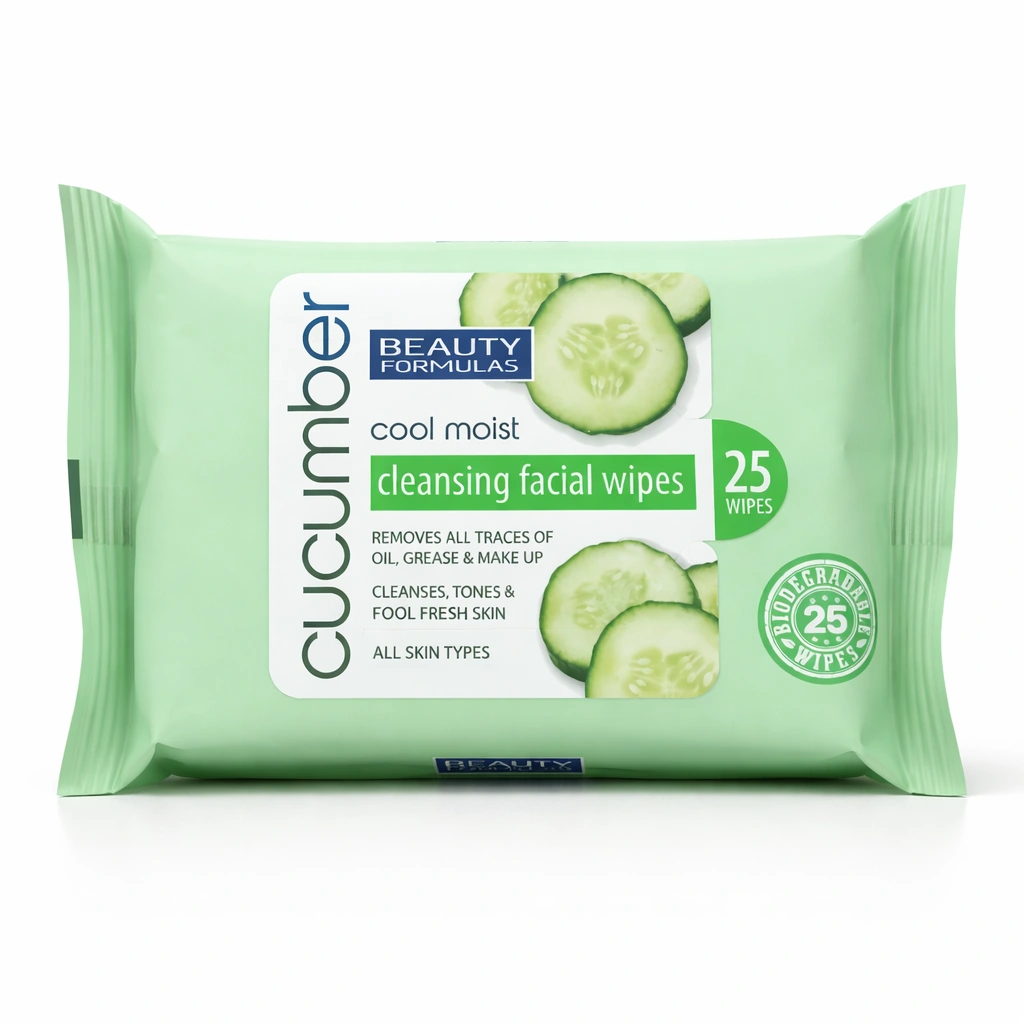 Beauty Formulas Cool Moist Cucumber Cleansing Facial Wipes x 25 Wipes