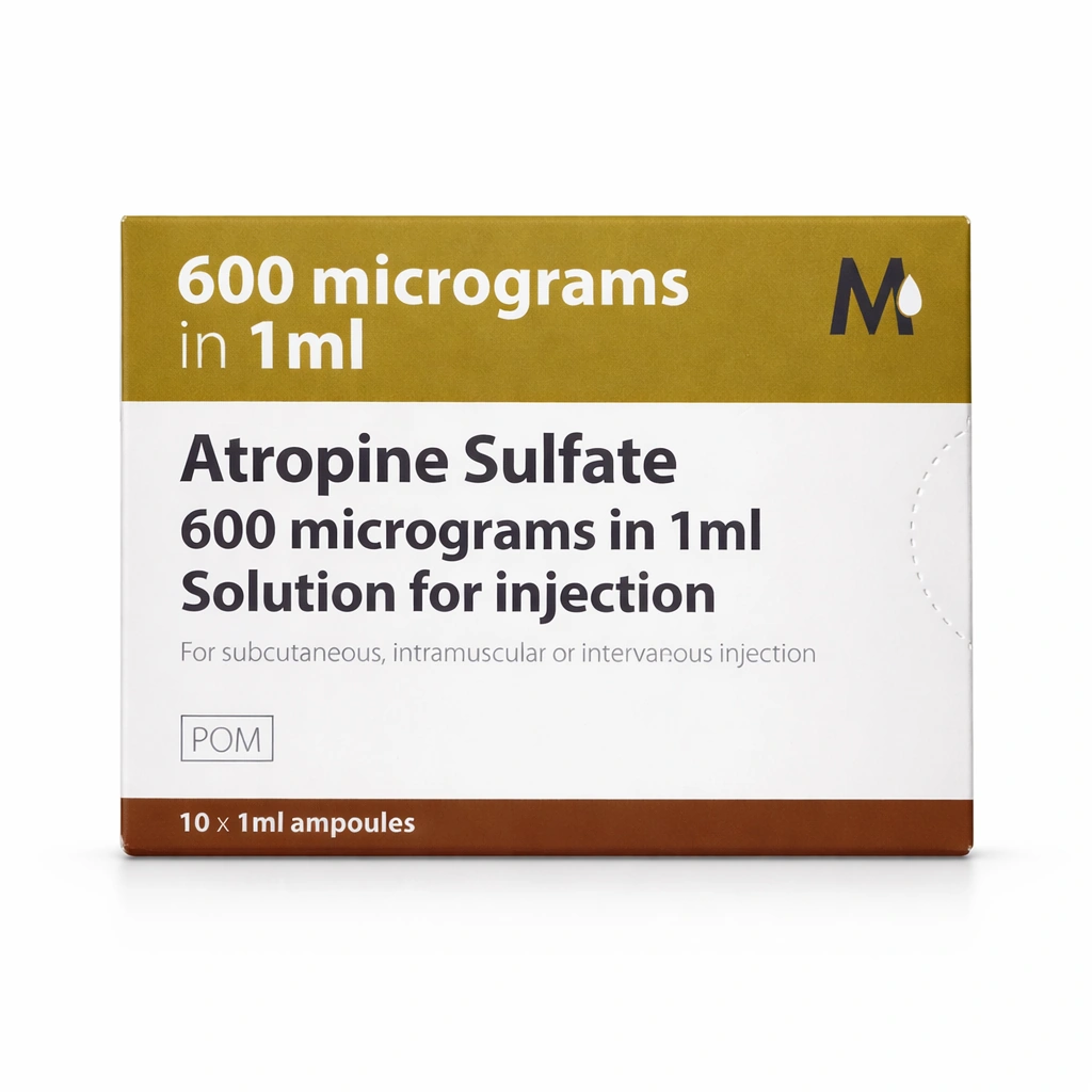 Martindale Atropine Sulfate 600 micrograms in 1 ml Solution for Injection x 10 ampoules