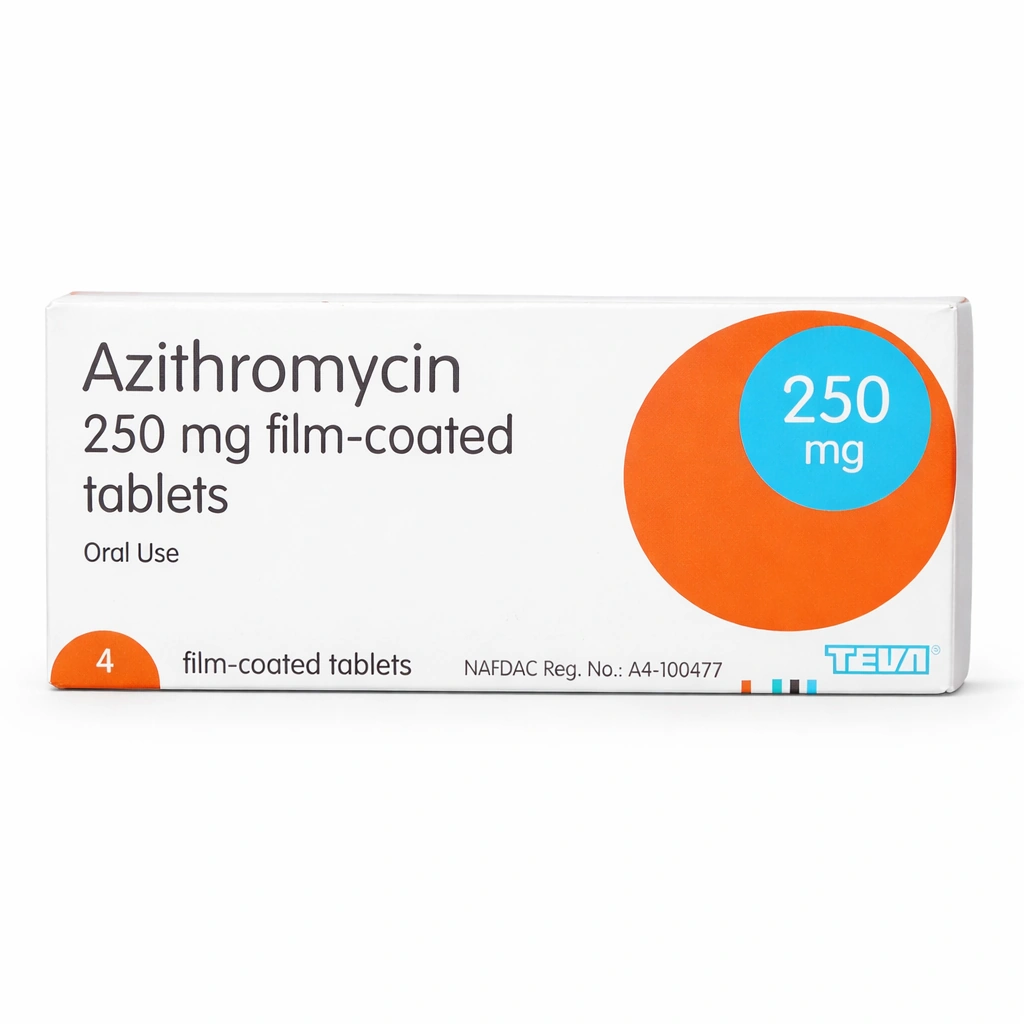Azithromycin Teva 250 mg Film-Coated Tablets x 4 Tablets