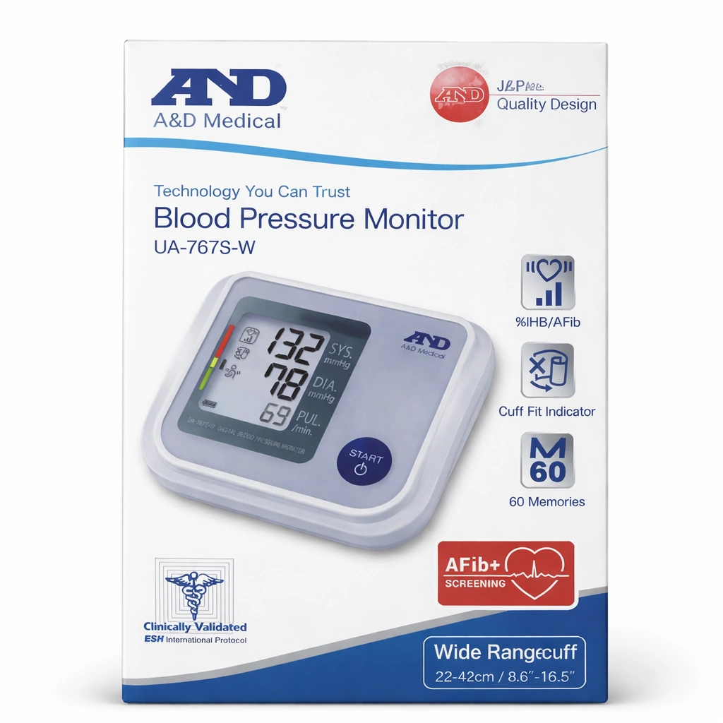 AND Medical UA-767S-W Upper Arm Blood Pressure Monitor with Wide Range Cuff 22-42 cm