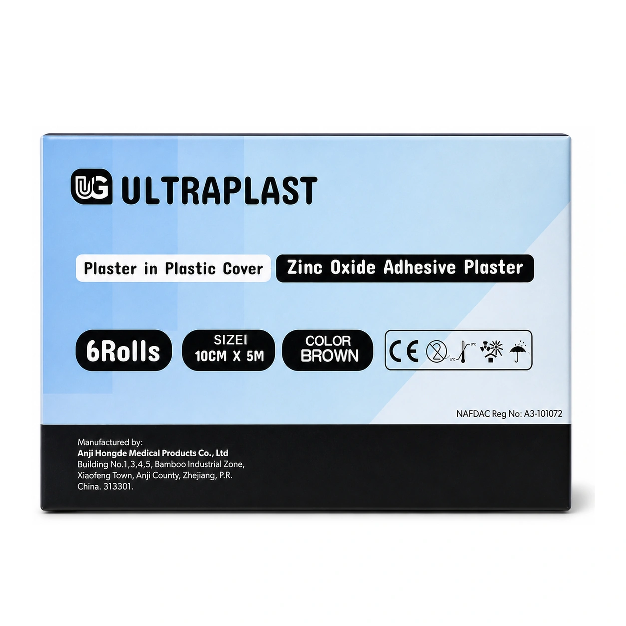UG Ultraplast Zinc Oxide Adhesive Plaster 10 cm x 5 m x 6 Rolls
