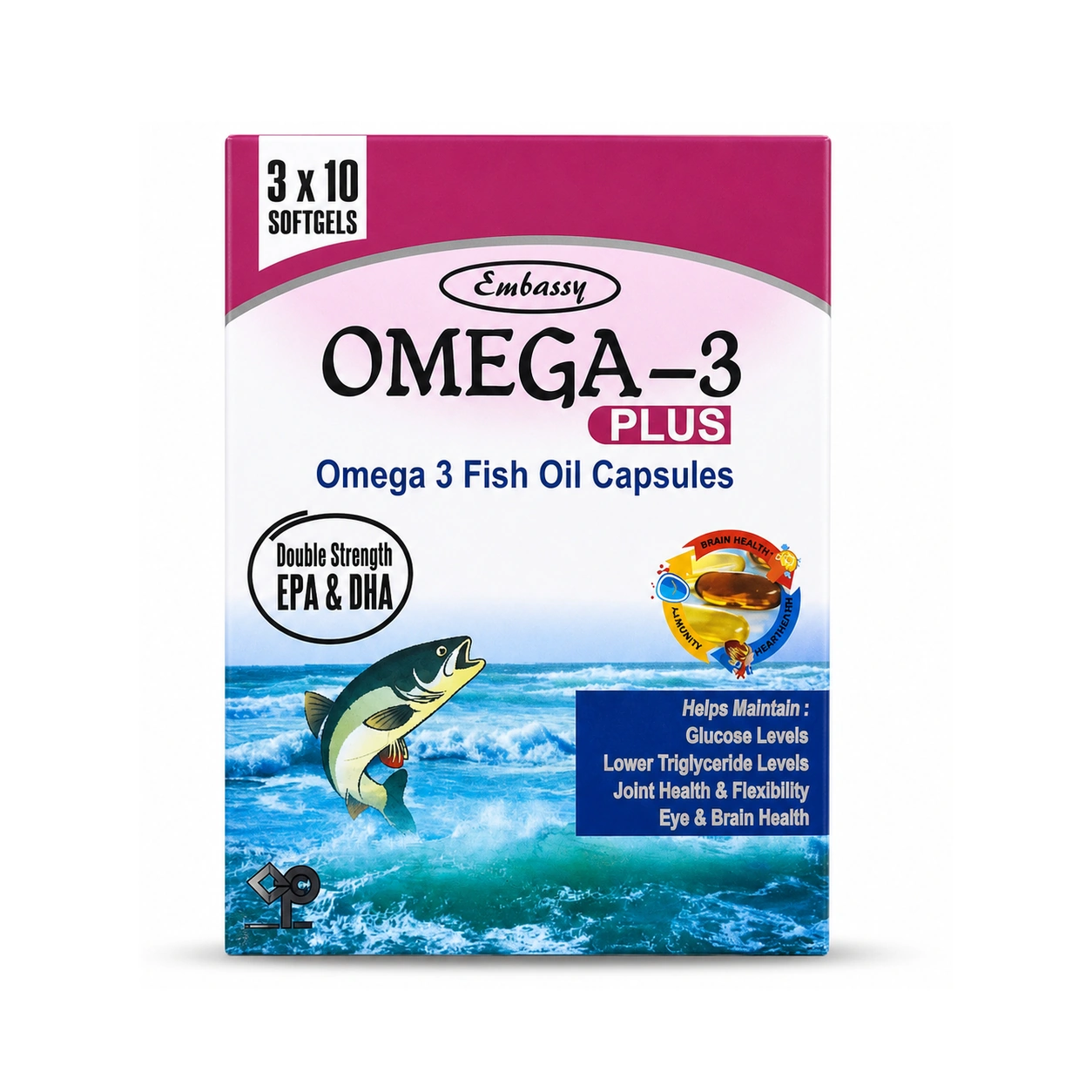 Embassy Omega-3 Plus Omega 3 Fish Oil Softgels x 30 Softgels