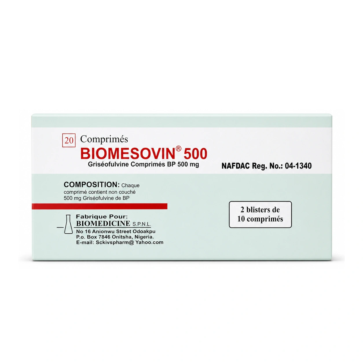 Biomesovin Griseofulvin BP 500 mg Tablets x 20 Tablets