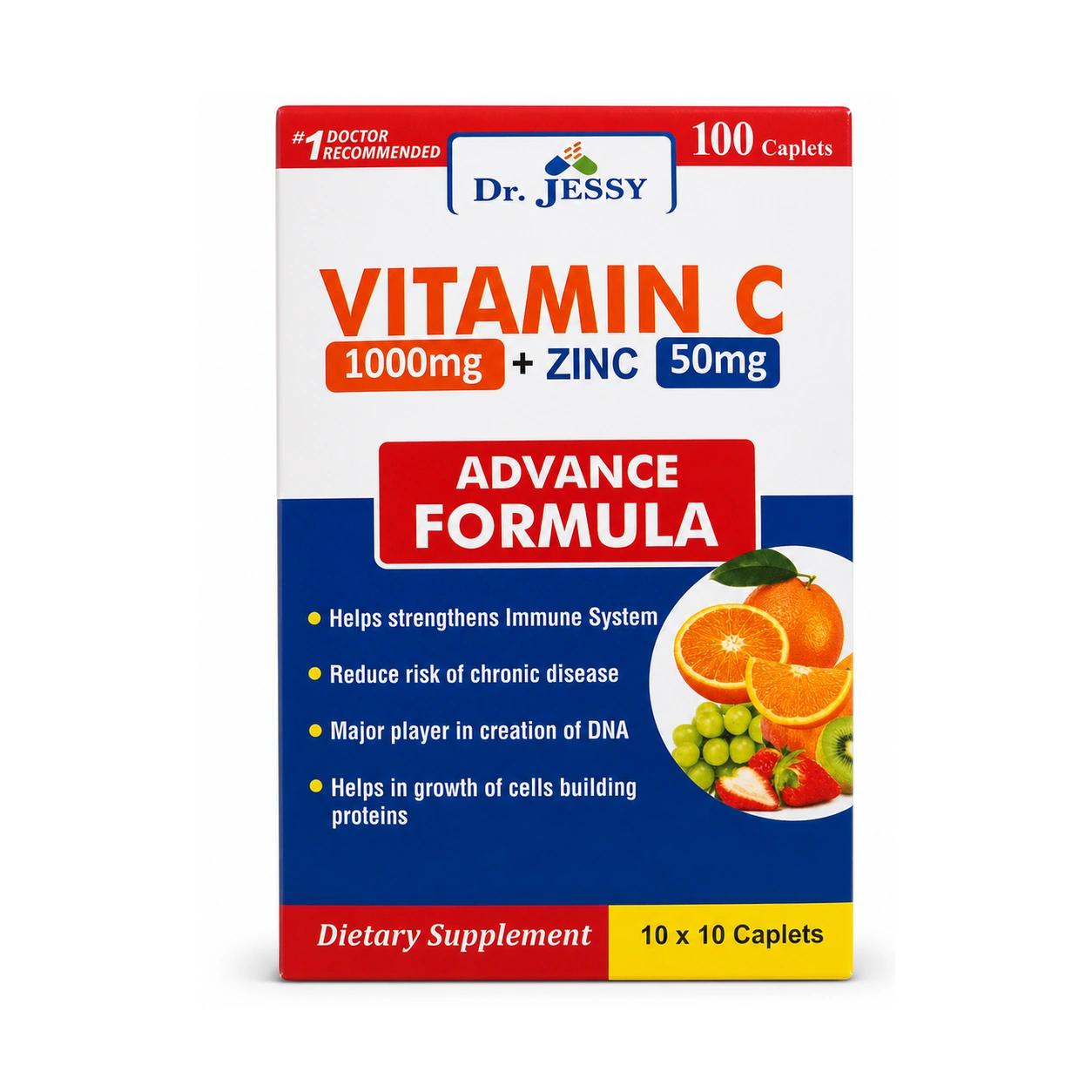 Dr. Jessy Vitamin C 1000 mg + Zinc 50 mg Caplets x 100 Tablets x 100 caplets