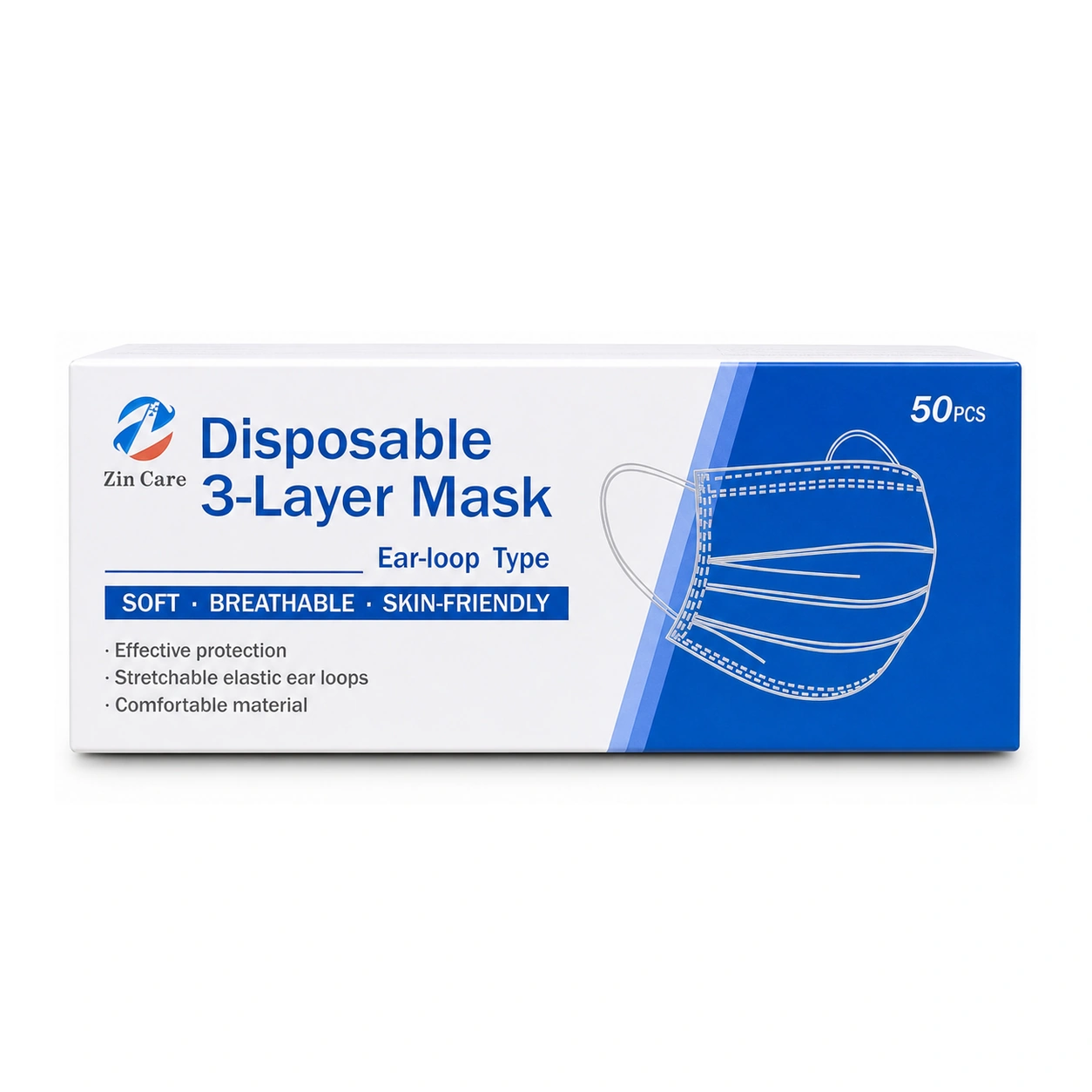 Zin Care Disposable 3-Layer Mask Ear-loop Type x 50 Masks