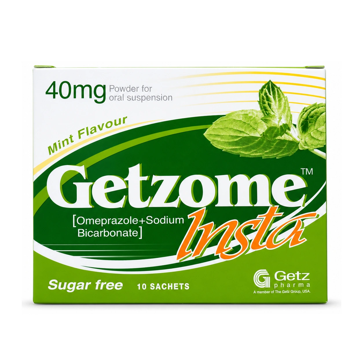 Getzome Insta Omeprazole + Sodium Bicarbonate Powder for Oral Suspension 40 mg/1680 mg x 10 sachets