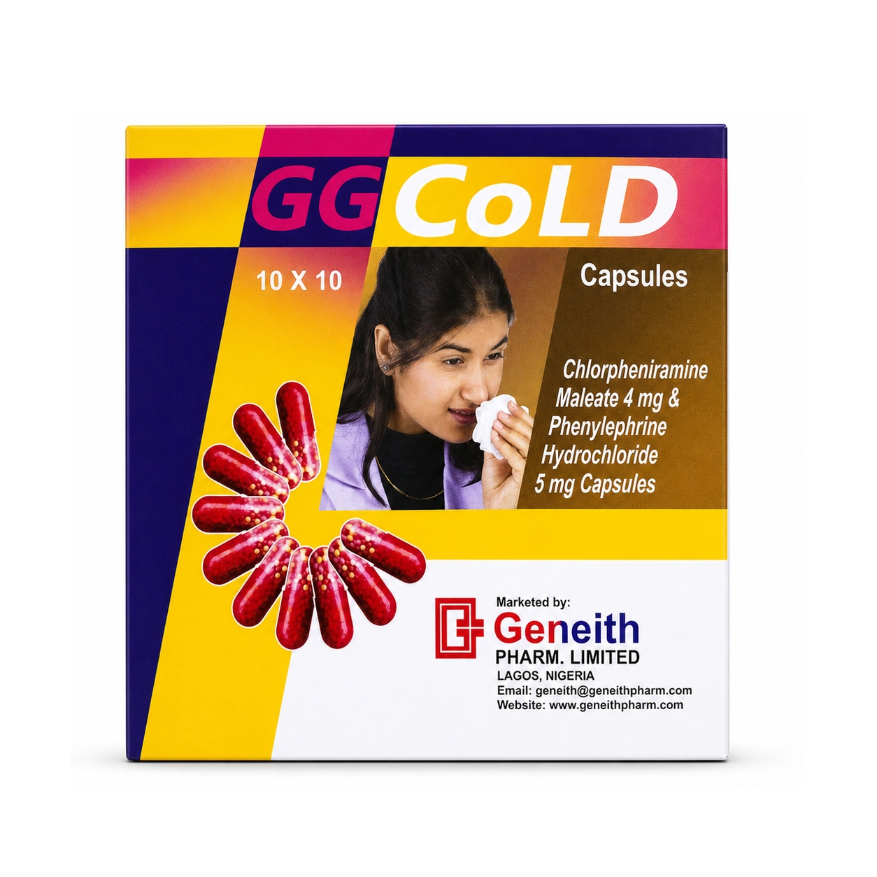 GG Cold Chlorpheniramine Maleate 4 mg + Phenylephrine Hydrochloride 5 mg Capsules x 100 Capsules