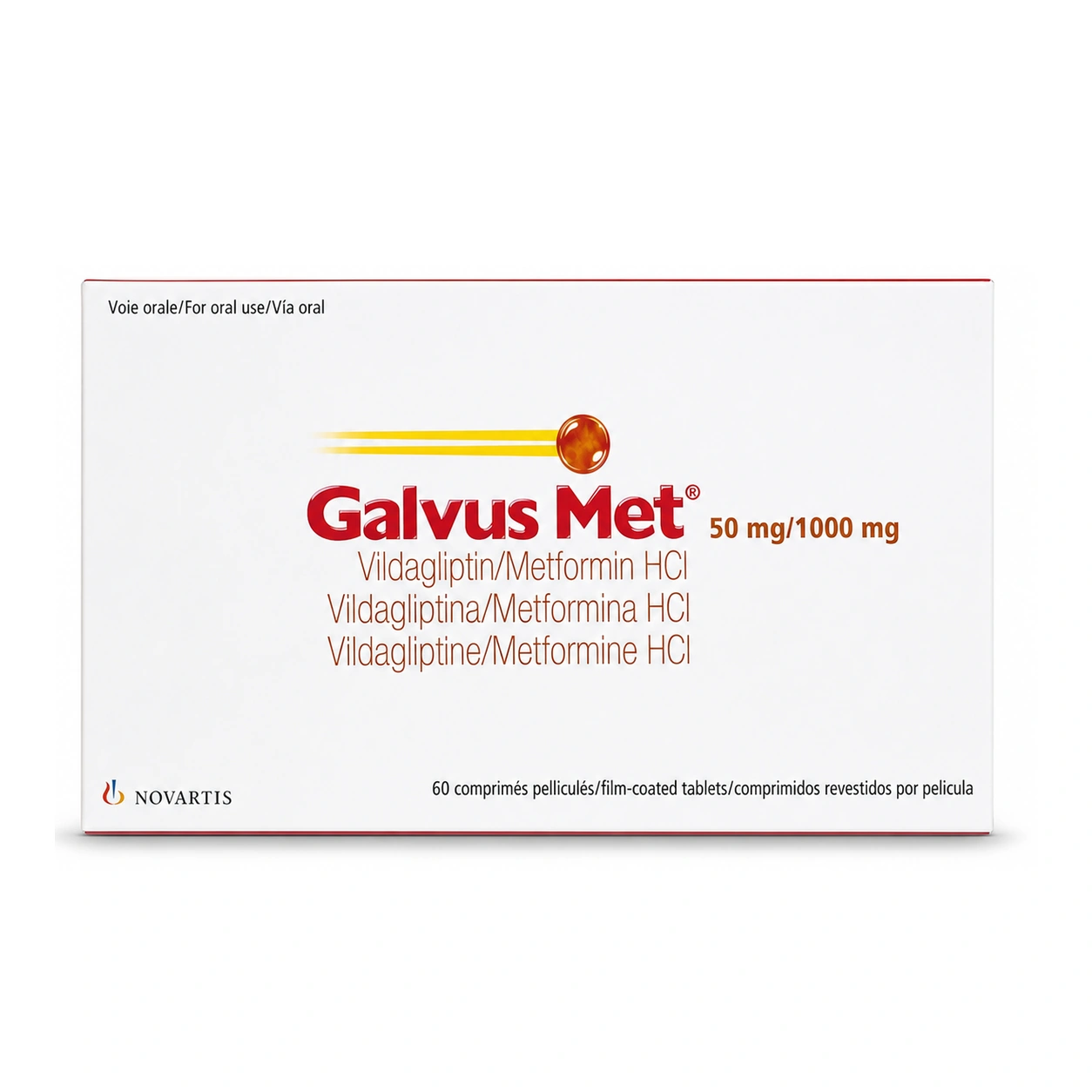 Galvus Met Vildagliptin/Metformin HCl 50 mg/1000 mg Film-Coated Tablets x 60 Tablets