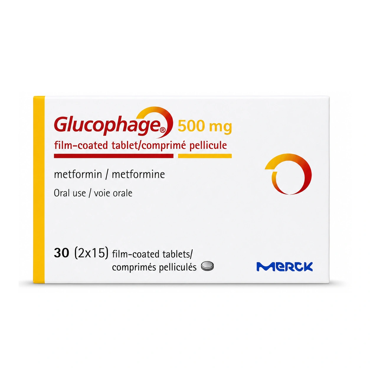 Glucophage Metformin Hydrochloride 500 mg Film-Coated Tablets x 30 Tablets
