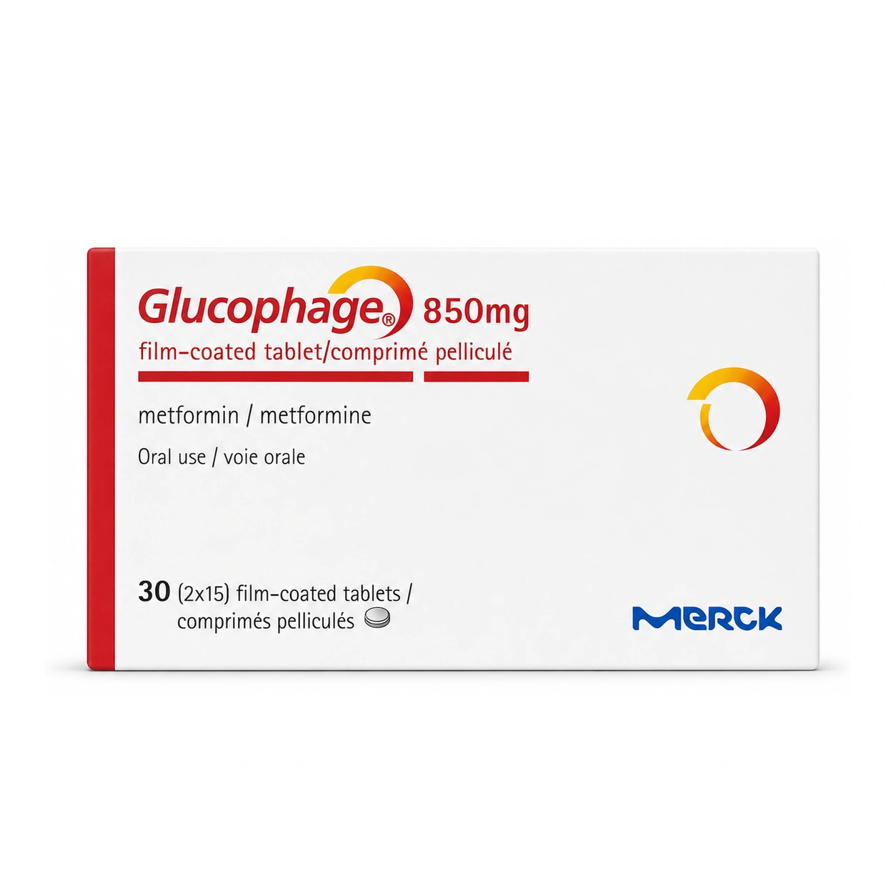 Glucophage Metformin 850 mg Film-Coated Tablets x 30 Tablets