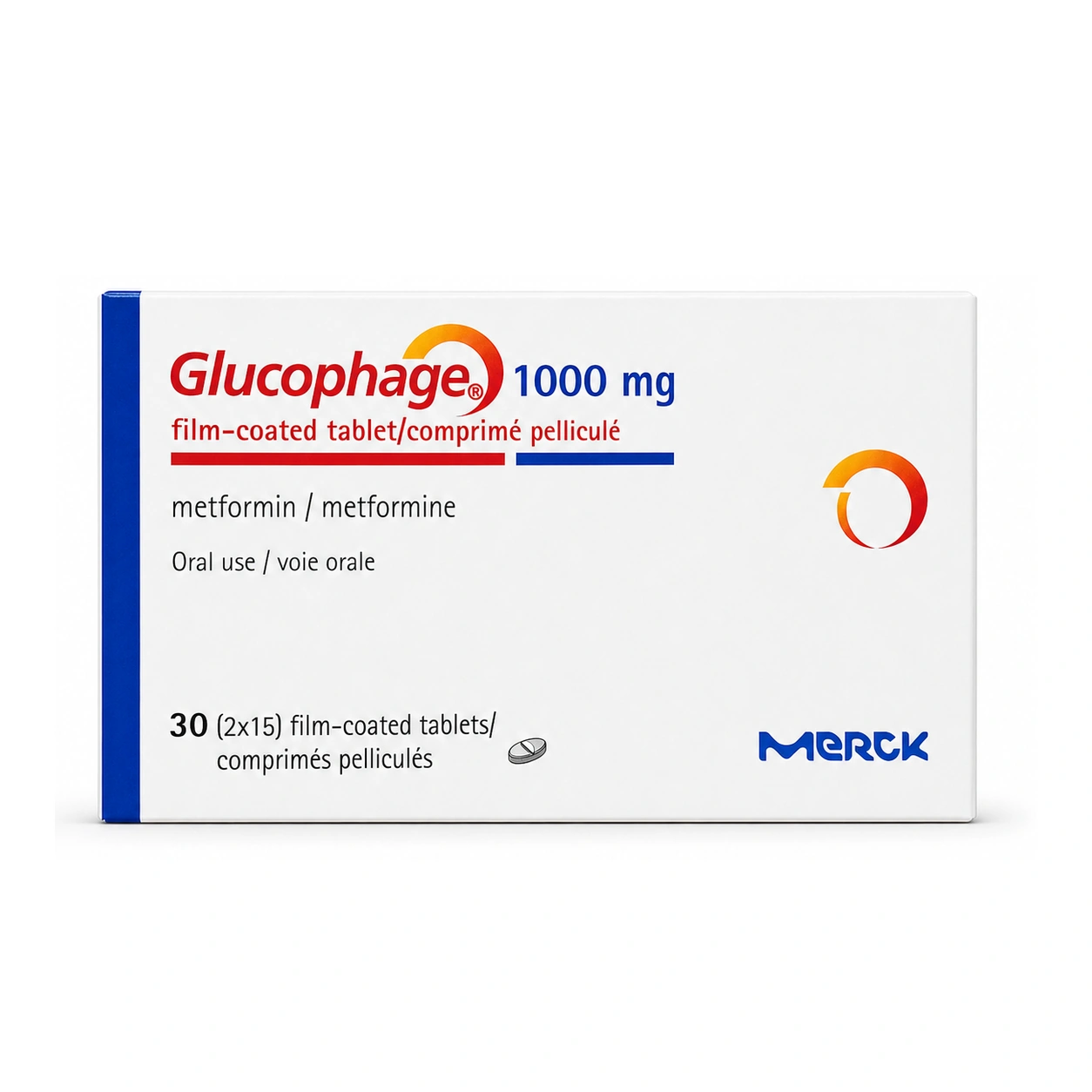 Glucophage Metformin 1000 mg Film-Coated Tablets x 30 Tablets