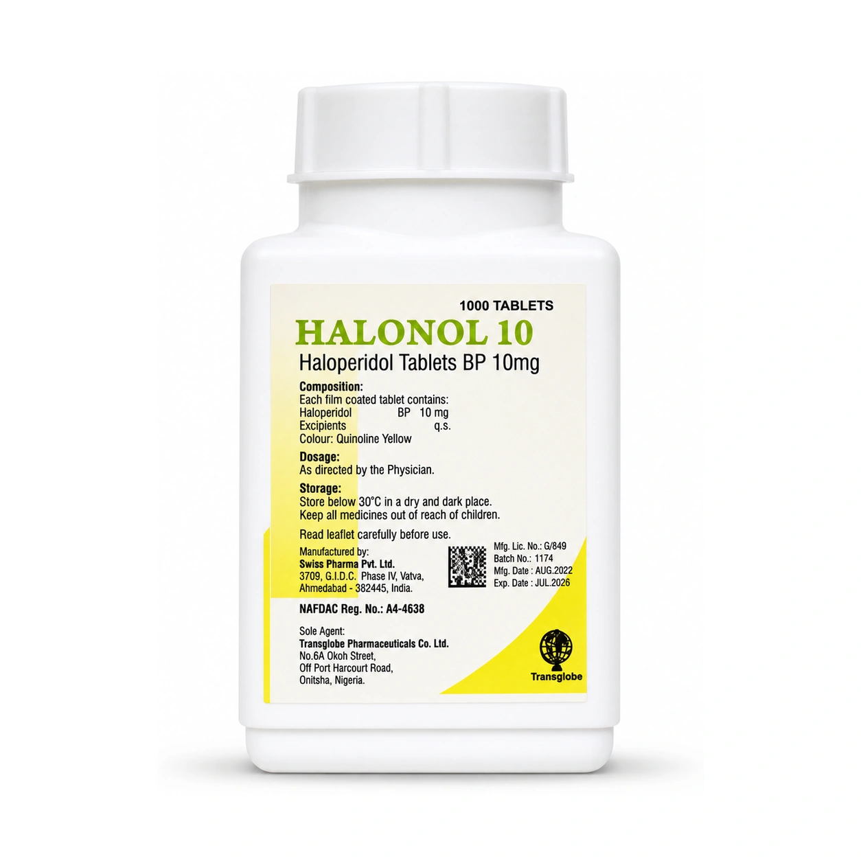 Halonol 10 Haloperidol BP 10 mg Film-Coated Tablets x 1000 Tablets