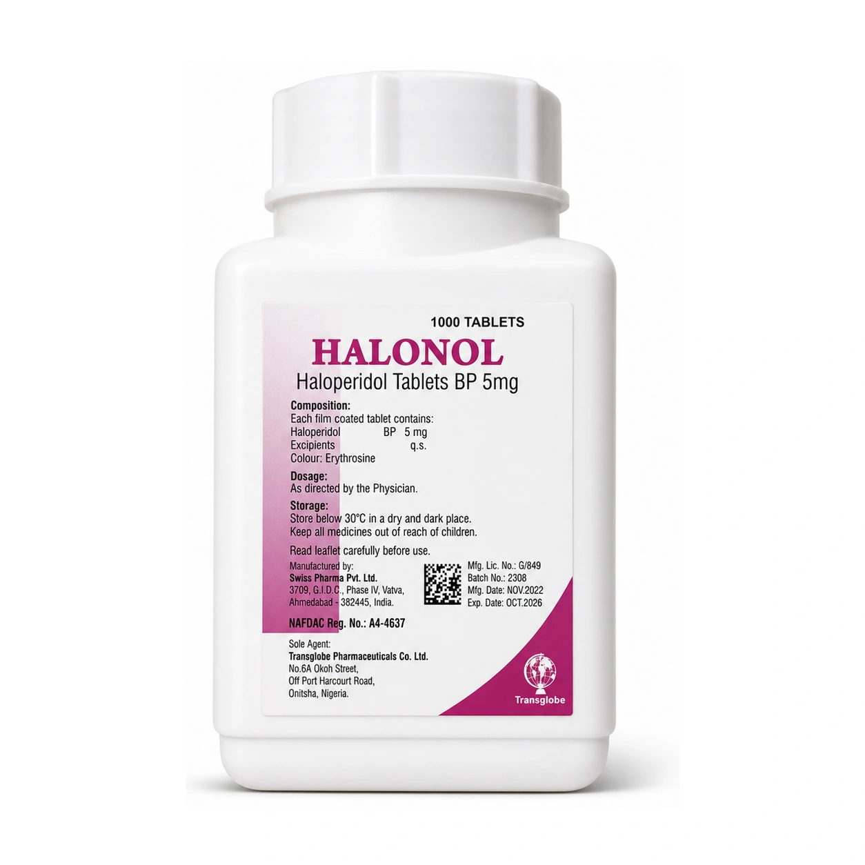 Halonol Haloperidol BP 5 mg Film-Coated Tablets x 1000 Tablets