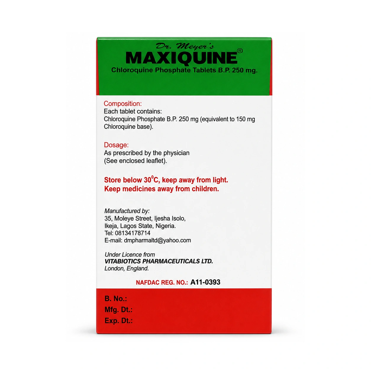 Dr. Meyer’s Maxiquine Chloroquine Phosphate 250 mg Tablets