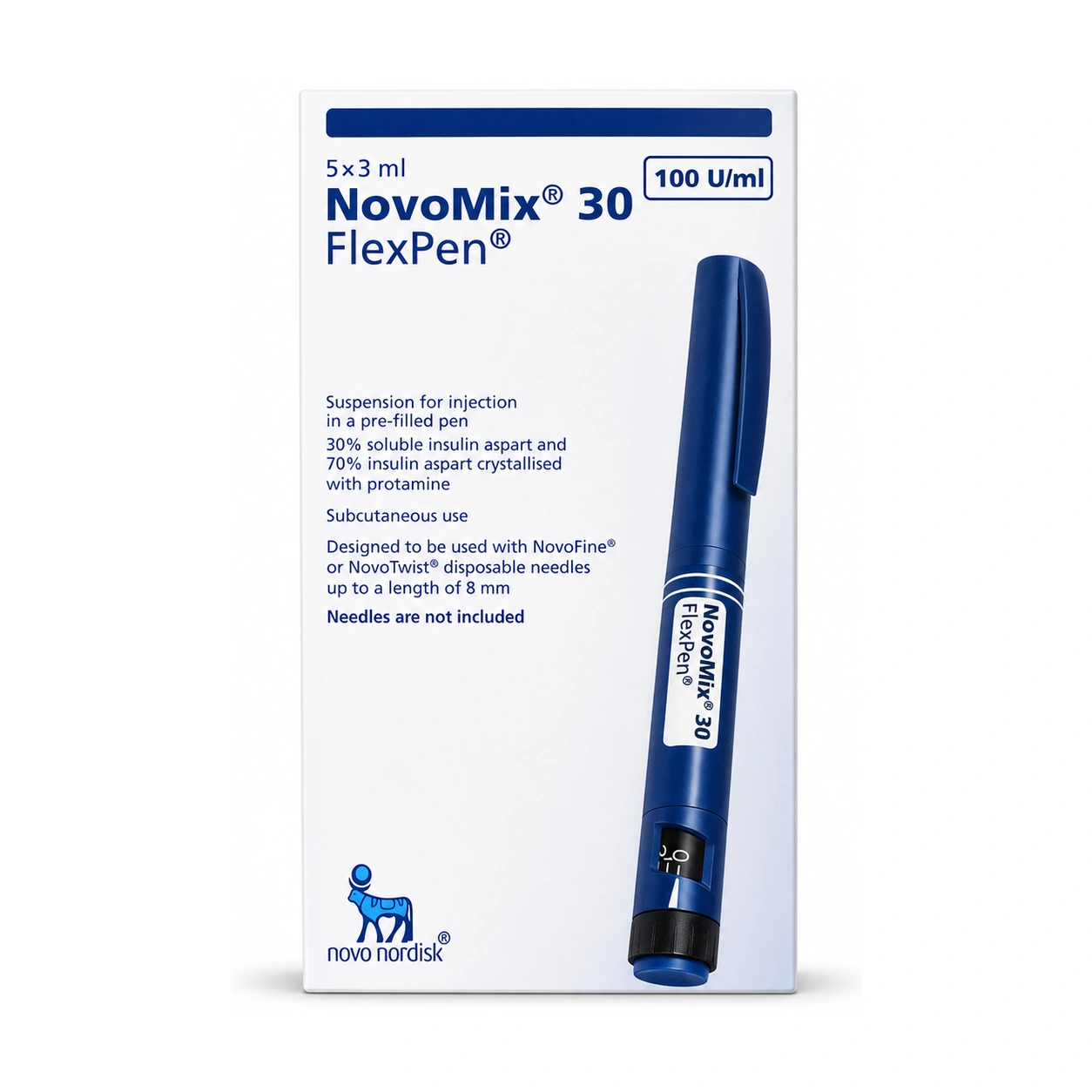 NovoMix 30 FlexPen 100 IU/ml Suspension for Injection x 5 Prefilled Pens x 3 ml