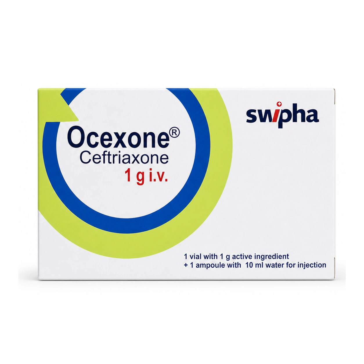 Ocexone Ceftriaxone 1 g IV Injection x 1 vials + 1 Ampoule (10 ml Water for Injection)