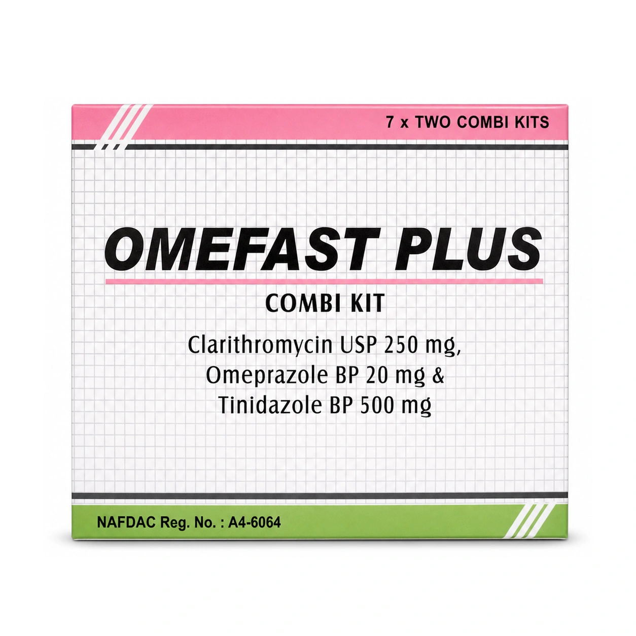 Omefast Plus Clarithromycin 250 mg + Omeprazole 20 mg + Tinidazole 500 mg Combi Kit x 7 x 2 Combi Kits