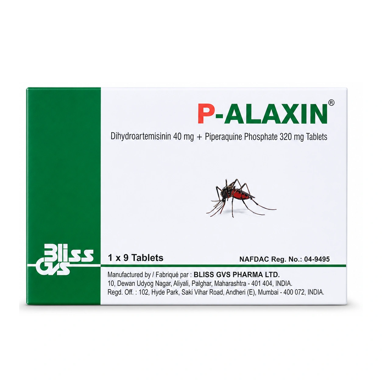 P-ALAXIN Dihydroartemisinin 40 mg + Piperaquine Phosphate 320 mg Tablets x 9 Tablets