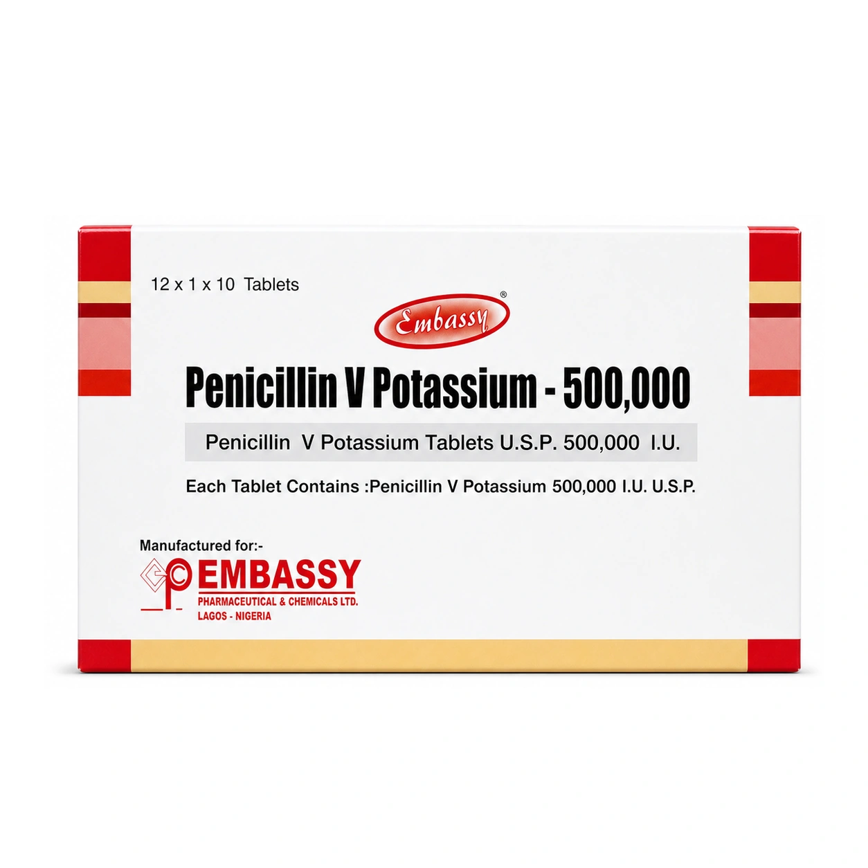 Embassy Penicillin V Potassium Tablets U.S.P. 500,000 IU x 12 x 10 Tablets