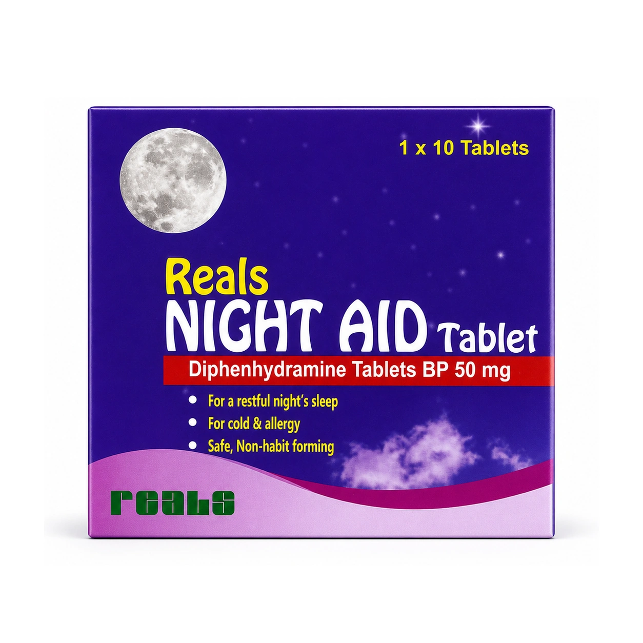 Reals Night Aid Diphenhydramine Hydrochloride 50 mg Film-Coated Tablets x 10 Tablets