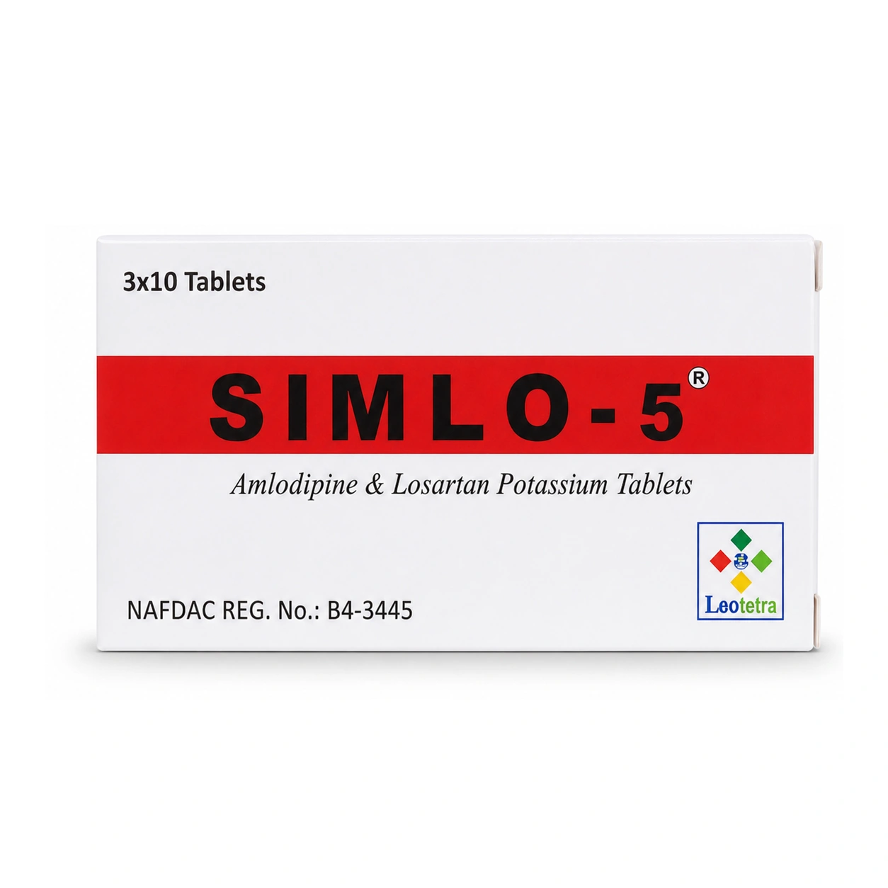 Simlo-5 Amlodipine 5 mg + Losartan Potassium 50 mg Tablets x 30 Tablets