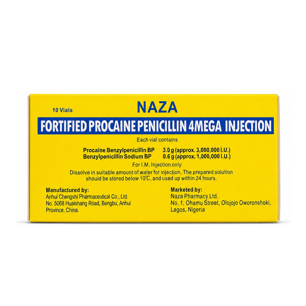 Naza Fortified Procaine Penicillin 4 Mega Powder for Injection x 10 vials