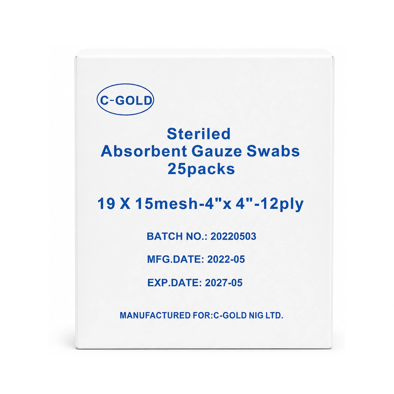C-GOLD Sterile Absorbent Gauze Swabs 19 x 15 Mesh 4 in x 4 in 12 Ply x 25 packs