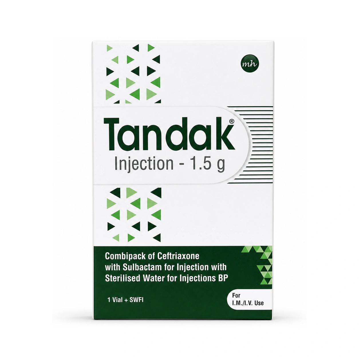 Tandak Ceftriaxone 1000 mg + Sulbactam 500 mg Injection 1.5 g x 1 vials + SWFI