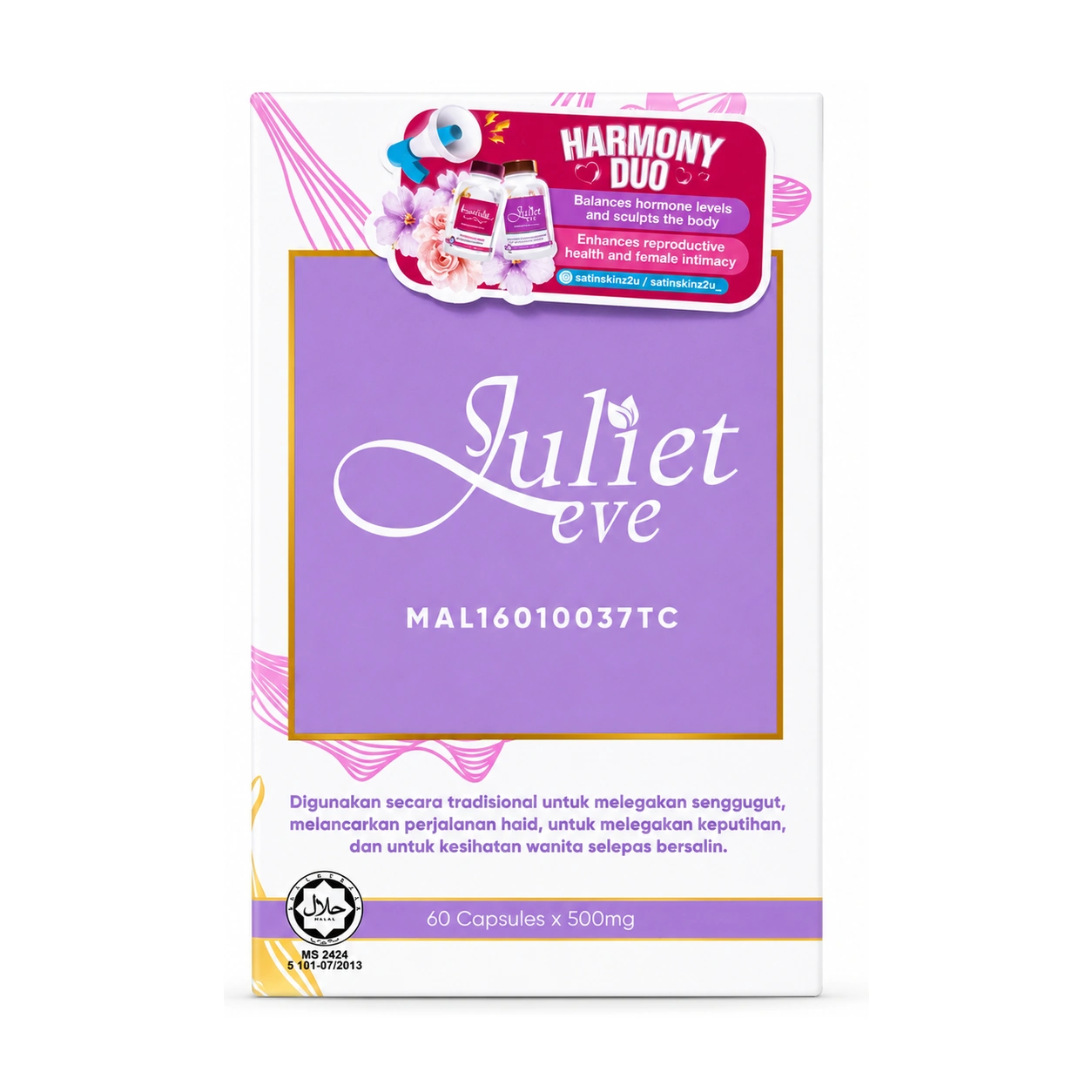 Satin Skinz Juliet Eve Premium Women's Body Health 500 mg Capsules x 60 Capsules